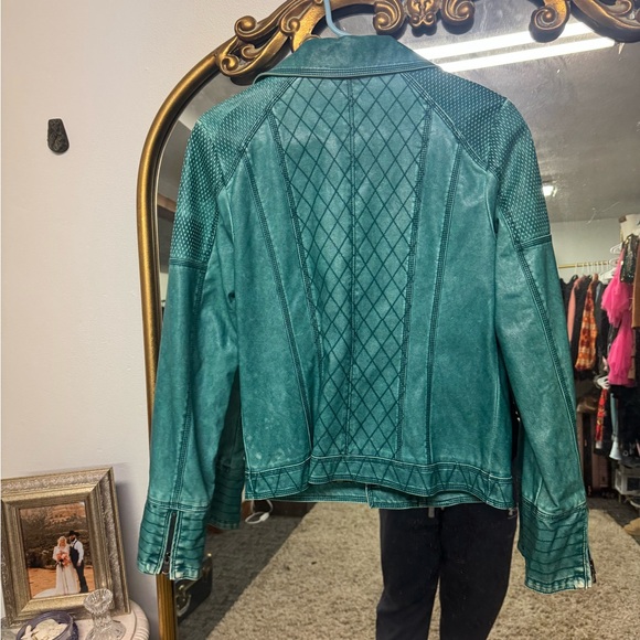 Blanc Noir Teal Leather Jacket - Picture 4 of 6